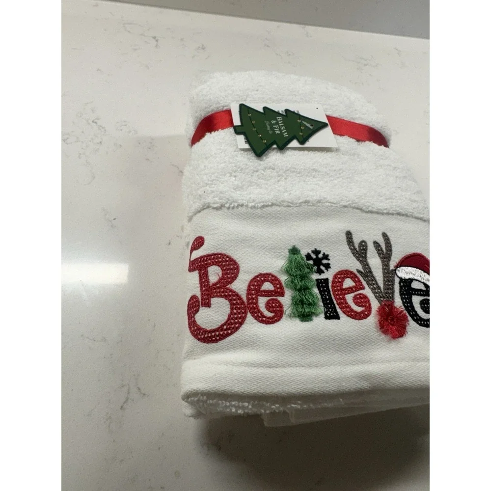 Balsam & Fir BELIEVE Christmas Towel Santa Tree Holiday Bathroom Kitchen NEW - Picture 6 of 7